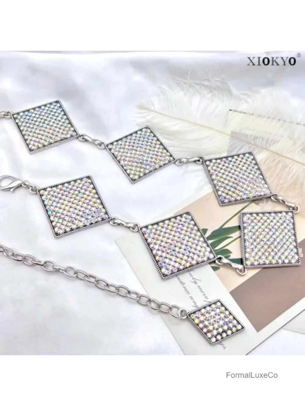 Bling Rhinestone Concho Chain Belt for Women Sparkly Crystal Waist Belt